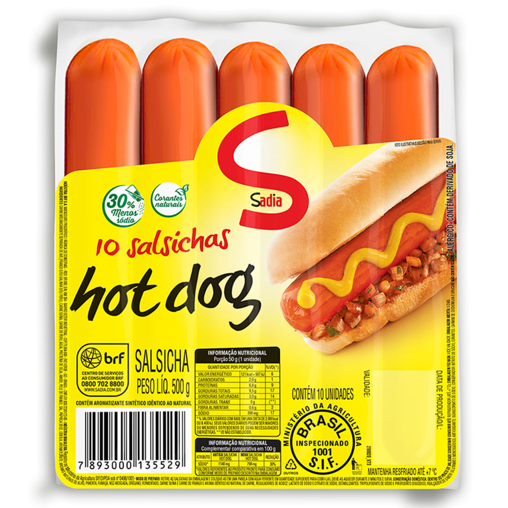 Salsicha Sadia Hot Dog Pacote com 10 Unidades 500 g supernossoemcasa