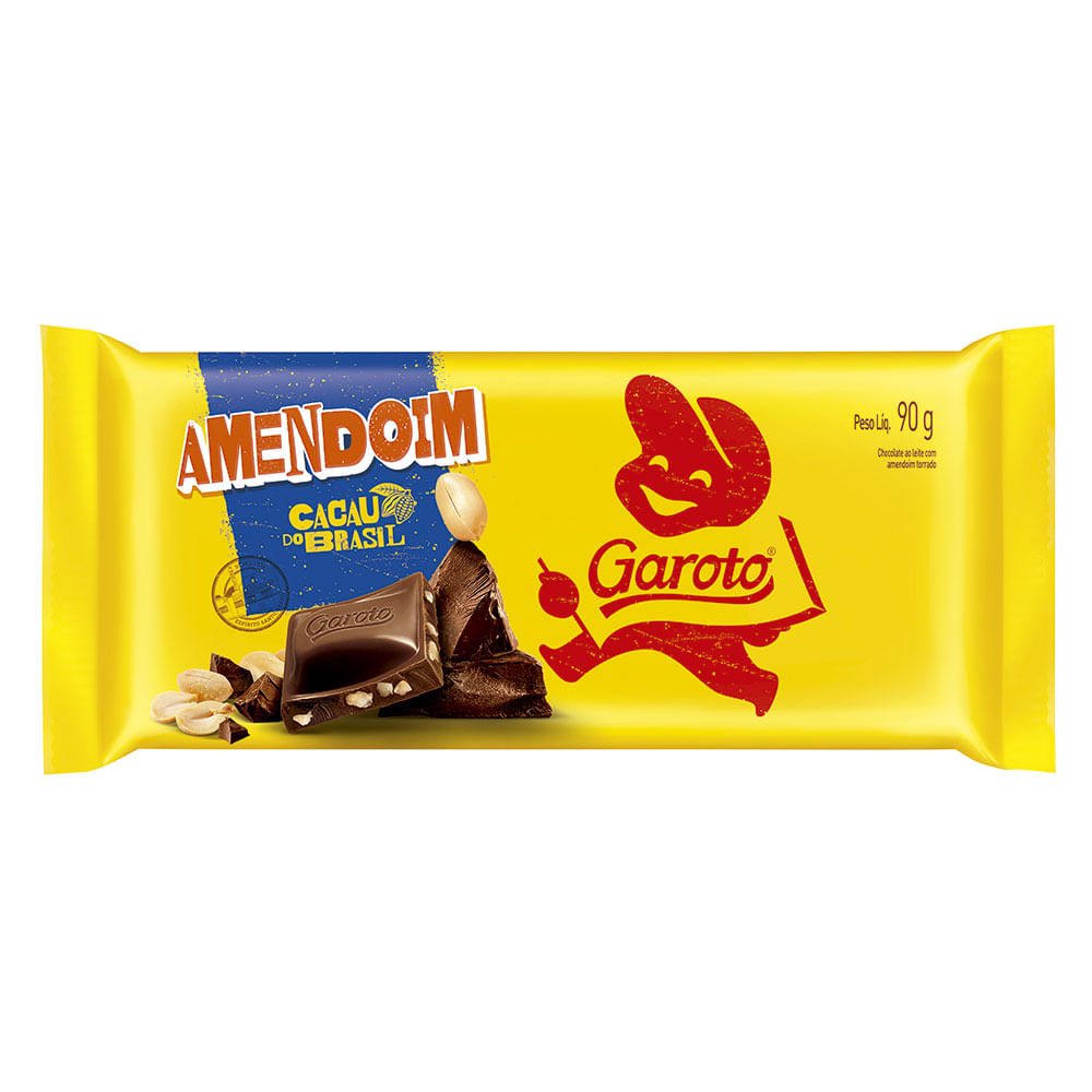 Barra de Chocolate Garoto Meio Amargo Amendoim 90g supernossoemcasa