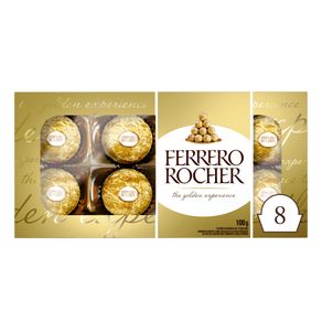 Caixa de Bombom Ferrero Rocher Chocolate com Avelã 8 Unidades 100g