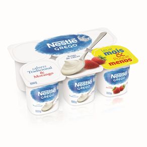 Iogurte Nestlé Grego Tradicional e Morango Bandeja 600g Iogurte Grego Nestlé Trad + Morango 600g